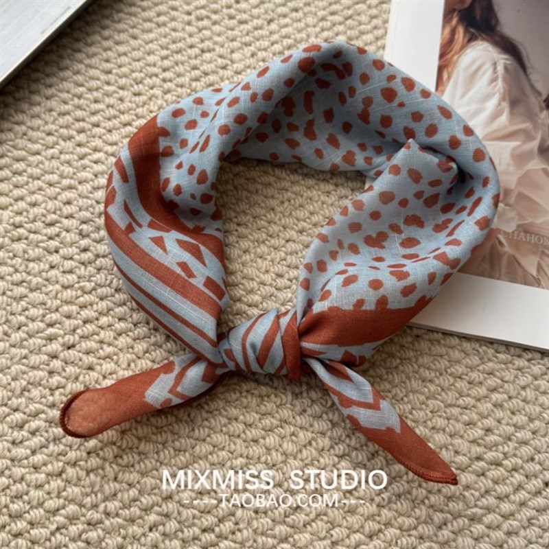 MIXMISS【2025年春新款】日系文艺拼色小方巾ooTtd通勤叠穿领巾