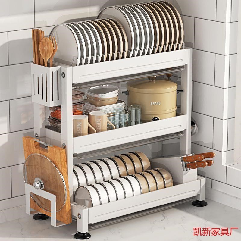 不锈钢厨房置物架沥水碗架碗碟晾C碗筷台面家用三层双层收纳放碗