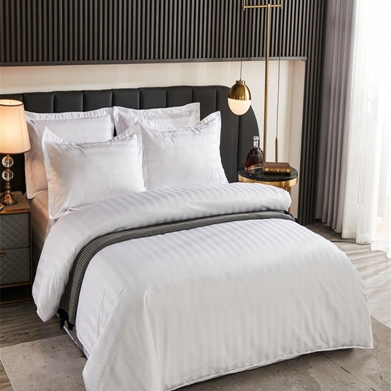 缎条酒店四件套宾馆民宿纯色套件被套床单酒店布草Y床上用品家用