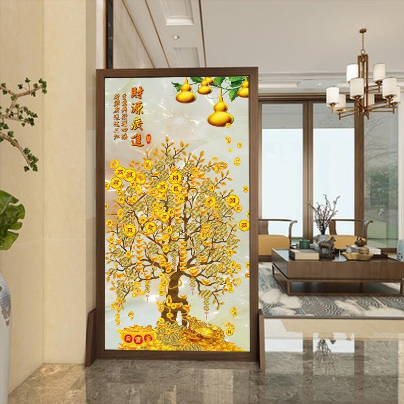 新中式隔断屏风可移动家用屏风 简约客厅入户玄关实木镂空屏风