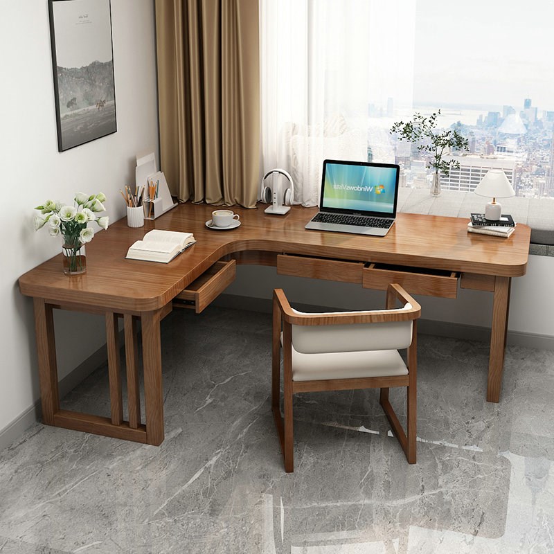 实木转角书桌带抽屉简约靠墙拐角学习桌客厅家用双人长条桌工作台