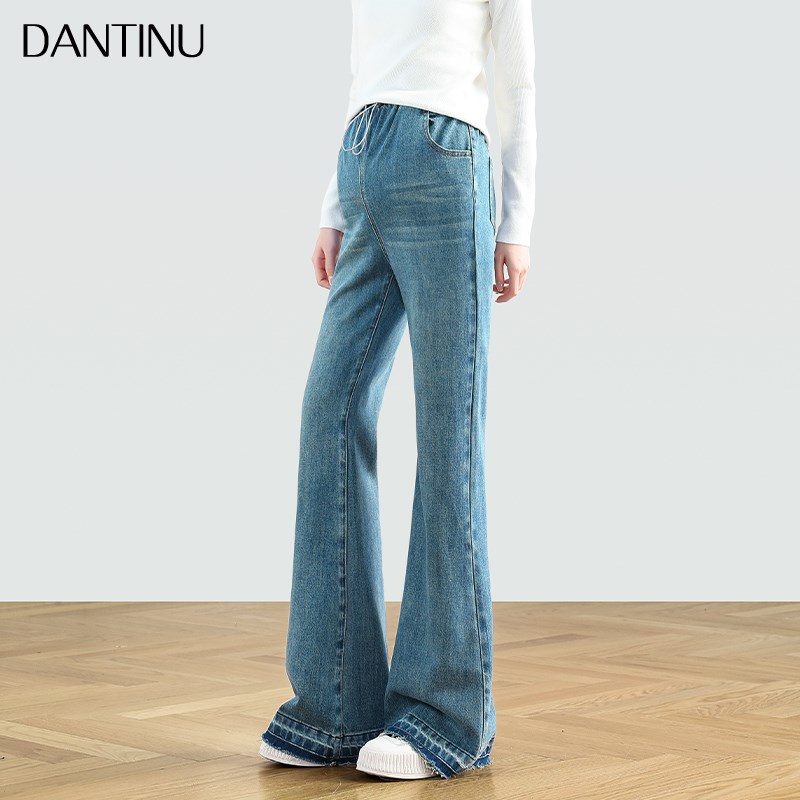 孕妇喇叭裤春秋微喇牛仔裤外穿大码加长版高个子春夏女无托腹长裤