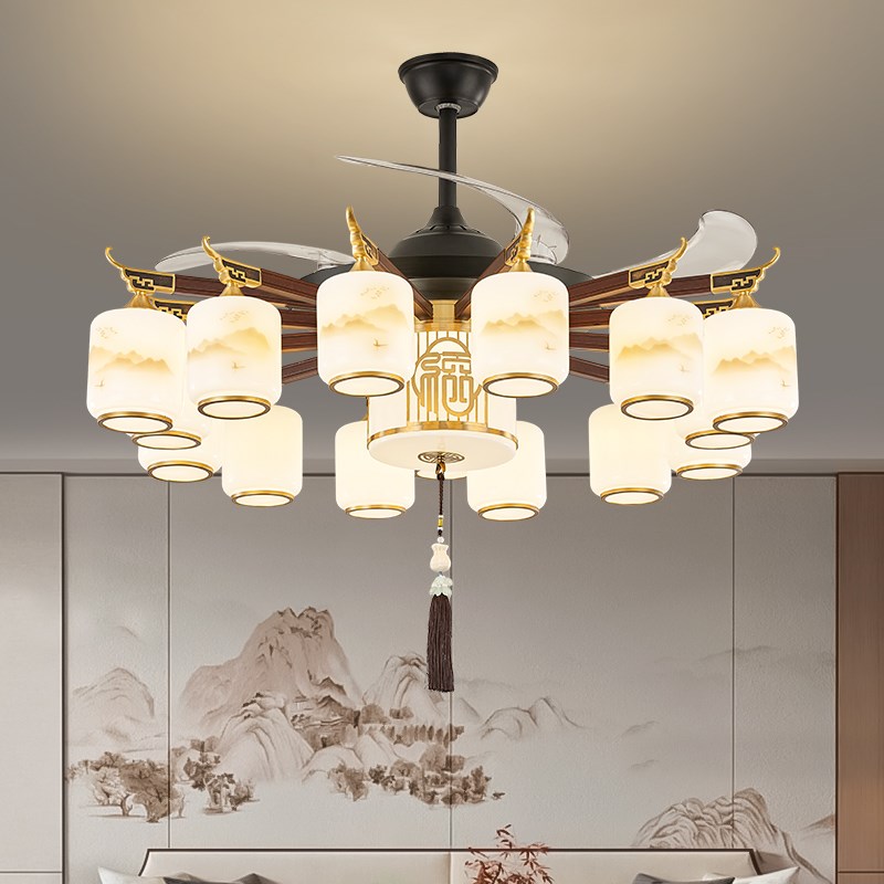 新中式风扇吊灯客厅灯护眼隐形一体吊扇灯现代中国风饭厅灯具电风
