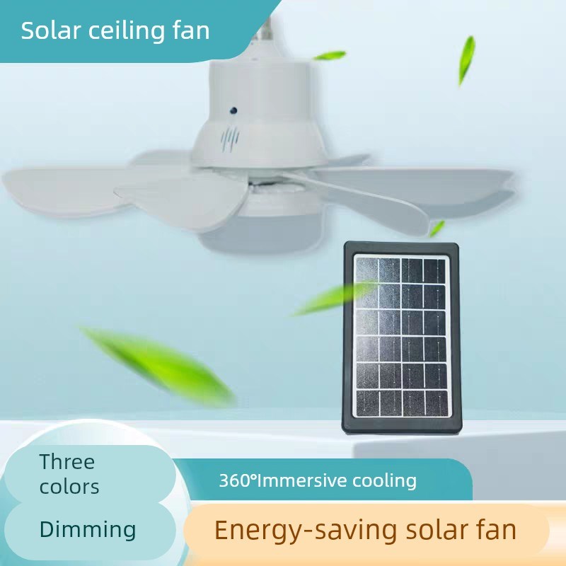 新款六页360度多功能便捷吹风超长续航露营军训遥控太阳能风扇灯