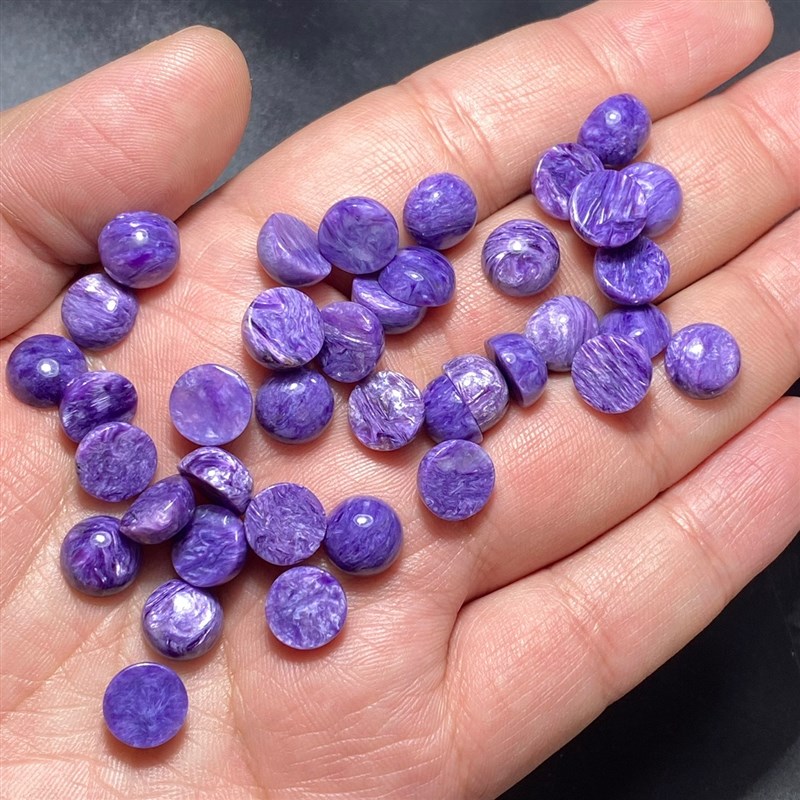 清仓处理!天然紫龙晶戒面裸石蛋面圆形DI Y镶嵌戒指项链手链耳钉