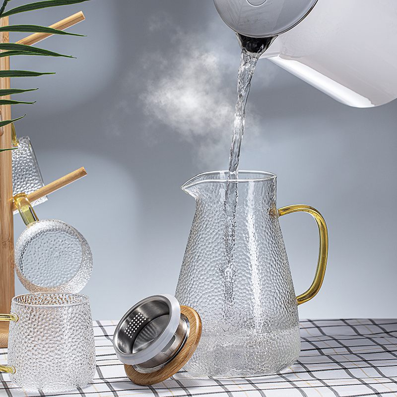 加厚耐高温玻璃锤纹凉水壶耐热防爆冷水壶果汁壶多用水壶套装家用