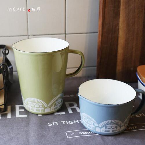 INCAFE搪瓷杯厚实日式田园碎花量杯 搪瓷量杯 搪瓷杯子