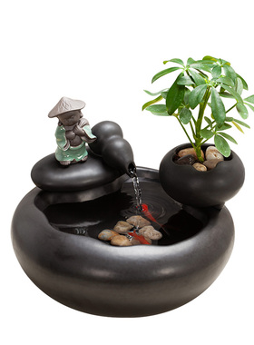 流水摆件陶瓷葫芦客厅鱼缸加湿器小和尚喷泉风水轮办公室桌面招财