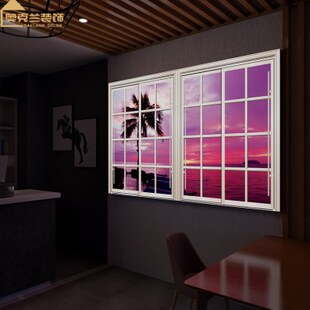 假窗户落日灯箱饭店包厢网红餐厅棋牌室麻将馆服装店直播广告招牌