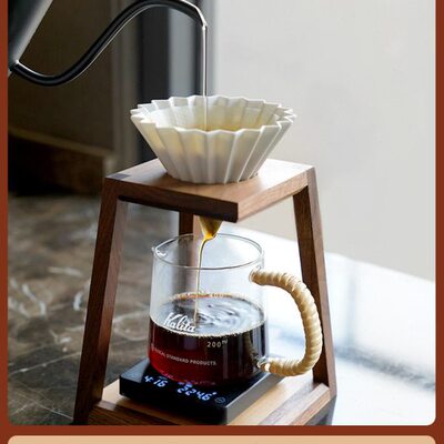实木手冲咖啡支架 滴滤底座 黑胡桃榉木滤杯架 9barista收纳架