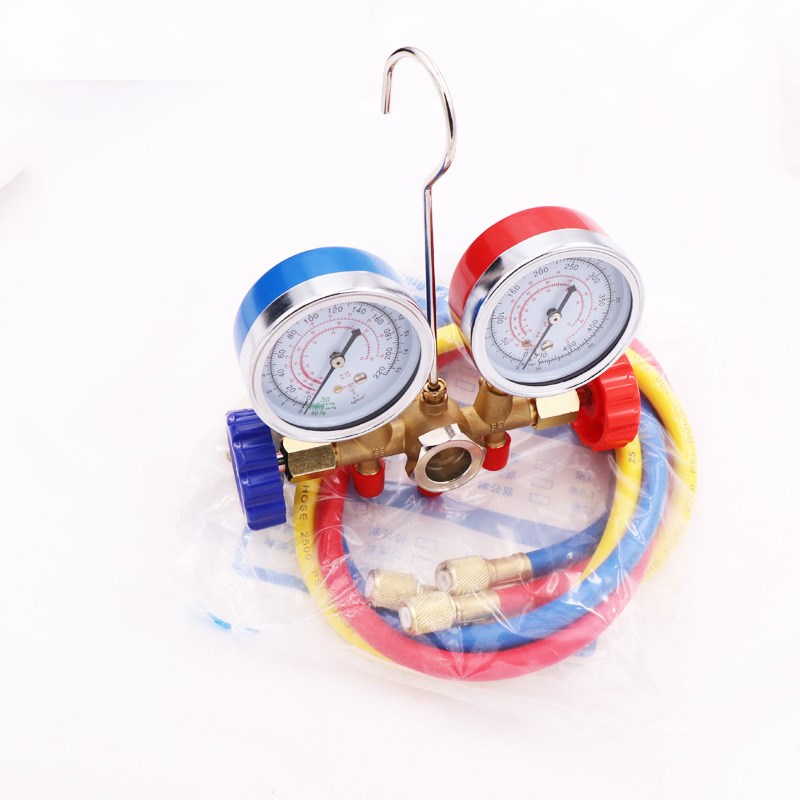 伟明R134a冷媒汽车加氟表雪种压力表冷媒双表阀空调加氟工具套装