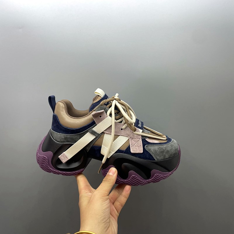 外贸撤柜处理2025春季新款真皮松糕厚底老爹鞋运动鞋休闲撞色女鞋