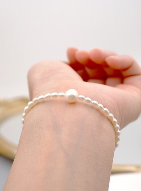 淡水小米粒小珍珠手链细小珠珠手串简约韩版可叠戴手饰女生礼物