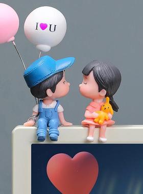 台式电脑显示屏情侣摆件装饰品屏幕边框装饰显示器办公室桌面摆设