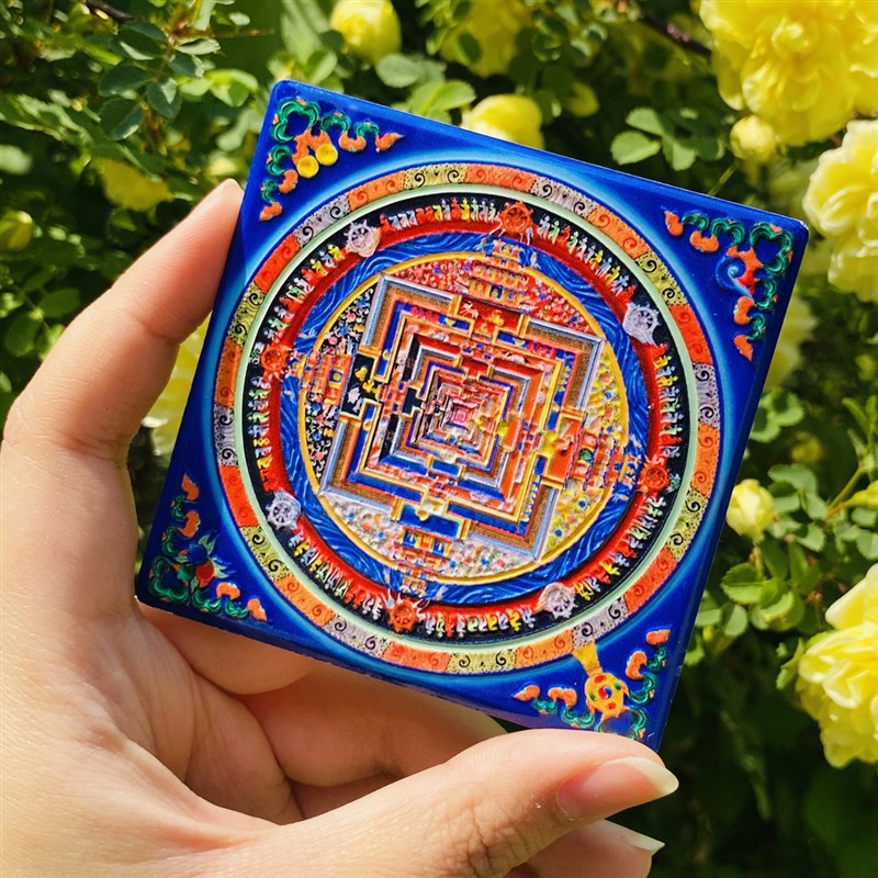 文创磁吸冰箱贴西藏手绘唐卡时轮金刚坛城桌面摆件小佛像背光