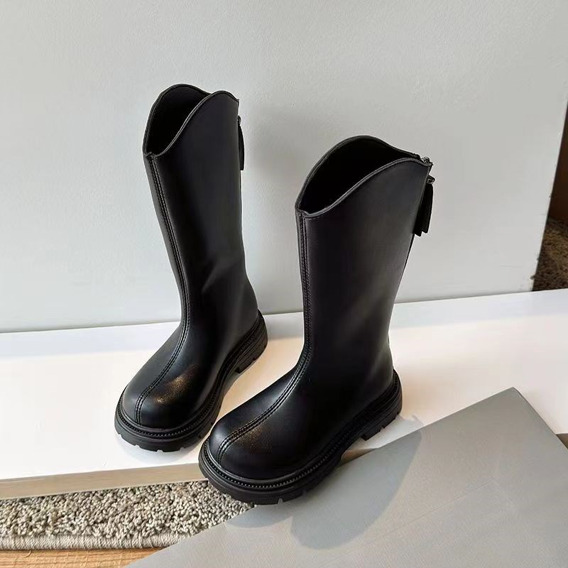 女童靴子2024新款春秋长靴儿童长筒靴秋冬大童马丁靴高筒秋季皮靴