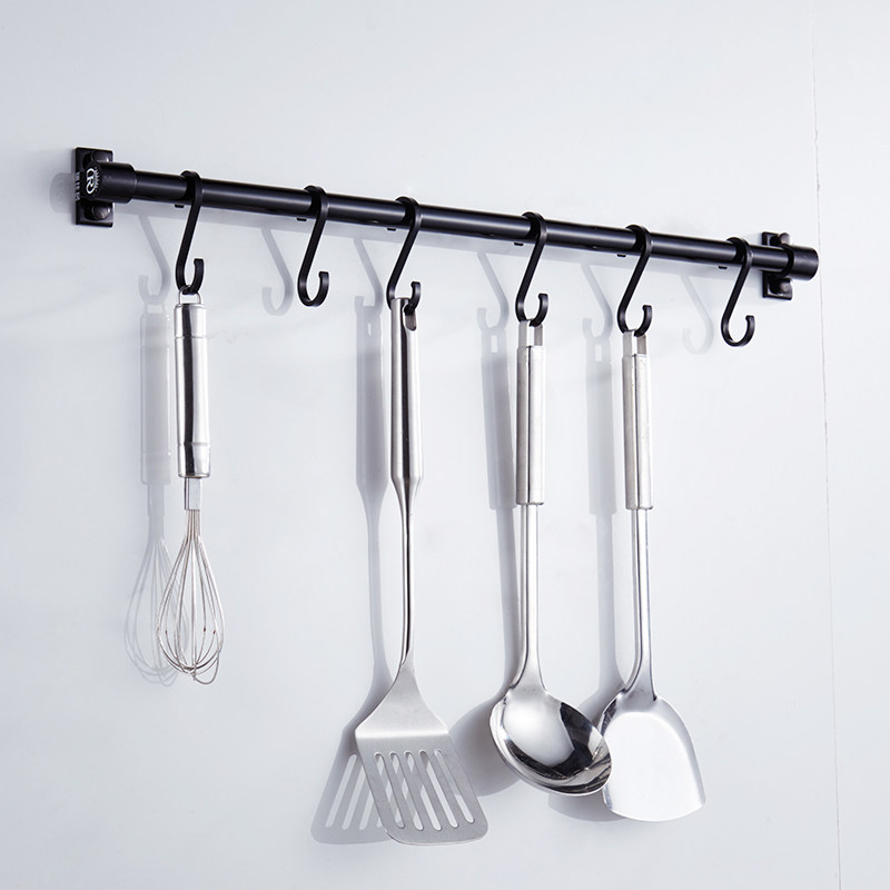 免打孔厨房挂杆挂钩架太空铝置物架壁挂式五金挂件勺子铲子黑色