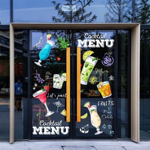 酒吧会所玻璃门贴KTV鸡尾酒装饰静电玻璃门贴纸酒馆布置大门贴画