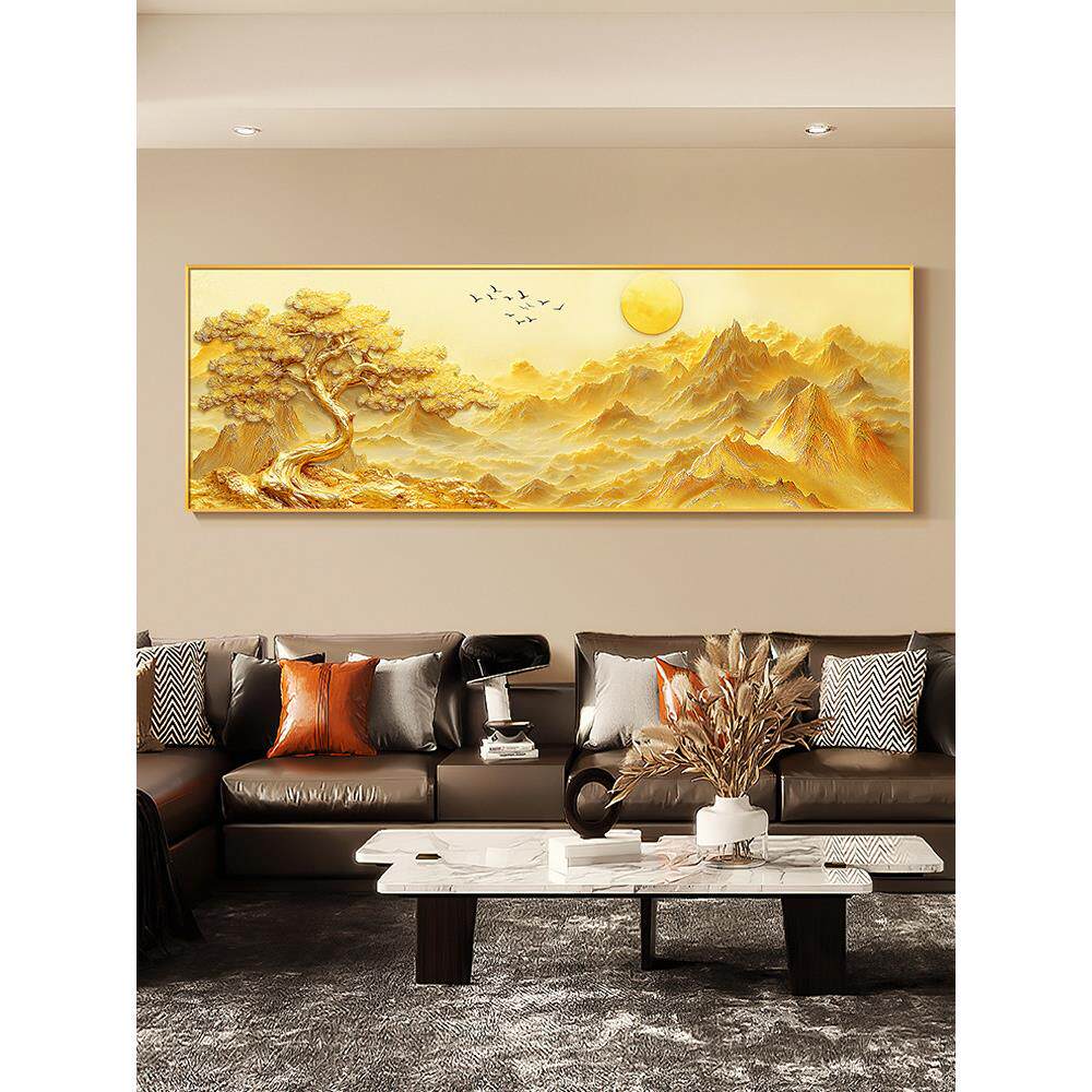 轻奢金山客厅装饰画立体感浮雕沙发背景墙挂画迎客松卧室床头壁画