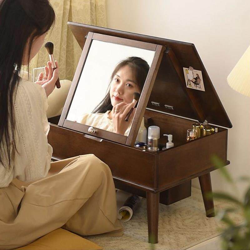 飘窗梳妆台实木带镜翻盖卧室小户型现代简约榻榻米收纳化妆桌茶桌