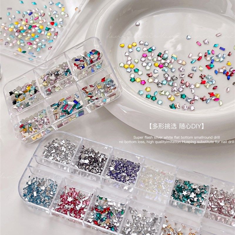 新的指甲艺术彩色不规则形状的莱茵石,时尚糖果色珍珠钢珠混合闪