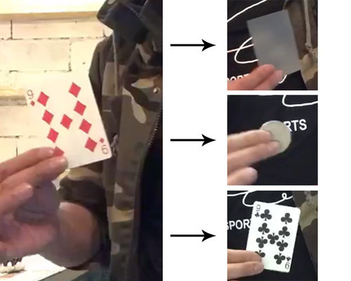 网红抖音视觉冲击魔术道具白牌变透明牌纸牌消失变硬币震撼效果