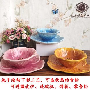出口优品Certified3D立体浮雕陶瓷餐盘田园欧式装饰挂盘花朵饭碗