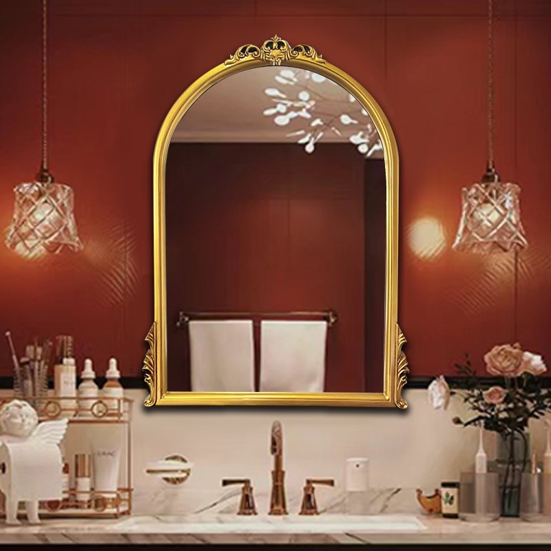 法式美式复古拱形浴室镜卫生间镜子LED智能背灯挂镜化妆镜梳妆台