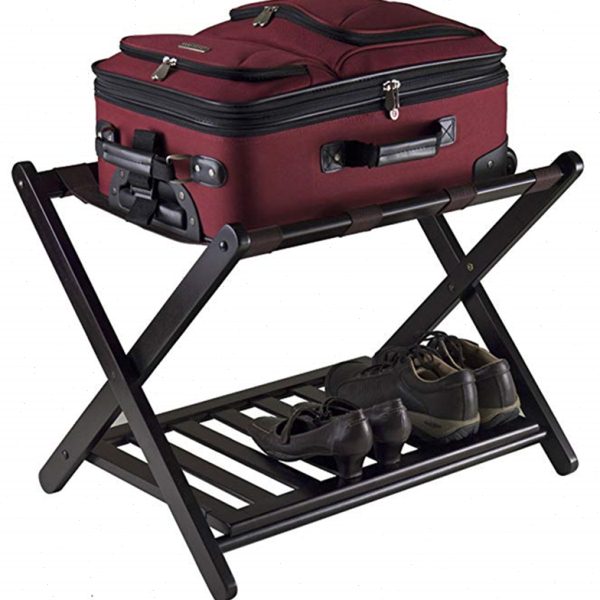 酒店行李架黑色家用民宿楠竹木折叠卧室收纳架出口双层行李置物架