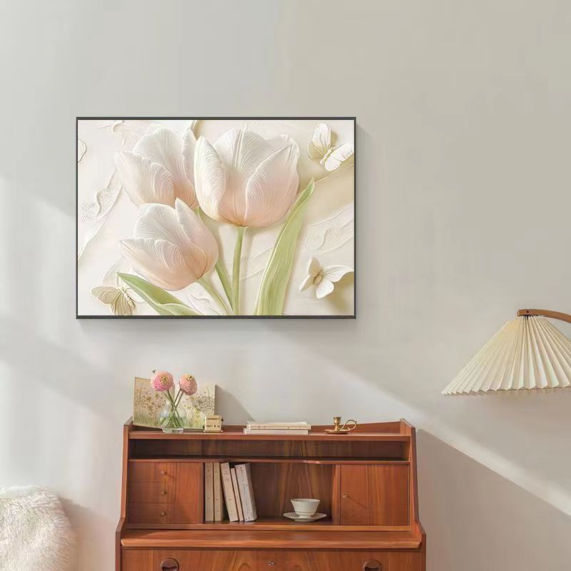 奶油风电表箱装饰画粉色治愈花卉配电箱遮挡壁画高级感电闸箱挂画