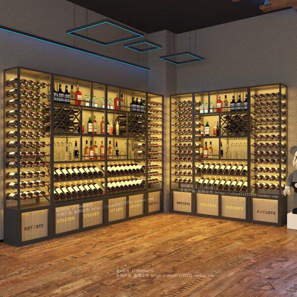 酒吧欧式红酒展示柜红酒架子工业风落地酒架置物架商用葡萄酒柜架