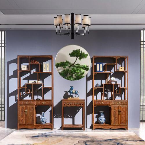 红木家具鸡翅木博古架新中式全实木多宝阁古董展示柜茶叶架置物架