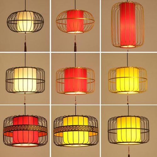 新中式吊灯复古餐饮餐厅饭店茶楼火锅店专用红灯笼铁艺吊灯带射灯