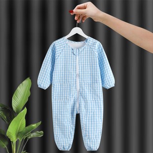 宝宝夏季 透气春秋天 连身罩衣婴儿童爬爬行服防脏户外一体护衣薄款