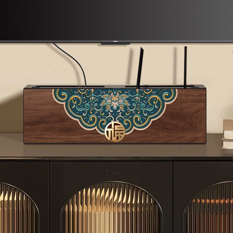 复古光猫wifi路由器收纳盒壁挂上墙创意免打孔电视柜插排遮丑神器