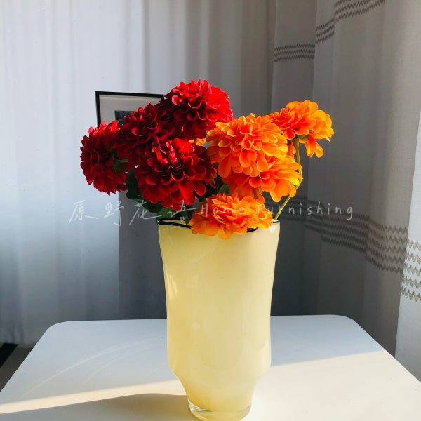 法式温柔奶油黄琉璃水养鲜花餐桌客厅插玫瑰百合宽口花瓶新中摆件