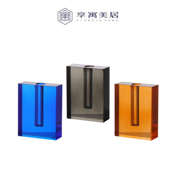 简约现代轻奢彩色水晶玻璃花瓶摆件家居客厅室内装饰烛台花器摆设
