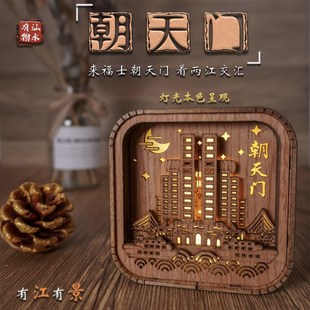 重庆特色旅游纪念品立体木雕洪崖洞锂小夜灯定制企业会议伴手礼品