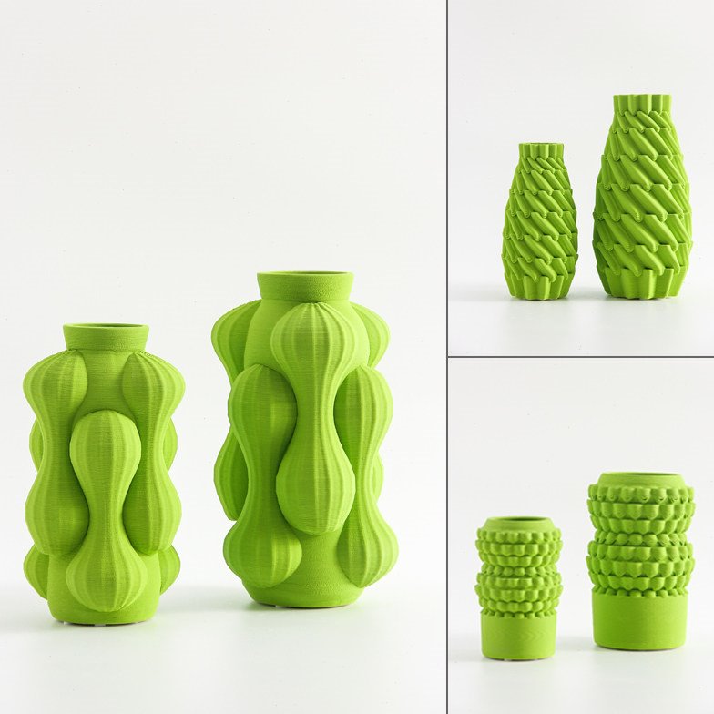 现代北欧创意荧光绿色陶瓷花器3D打印花瓶干花插电视柜装饰品摆件