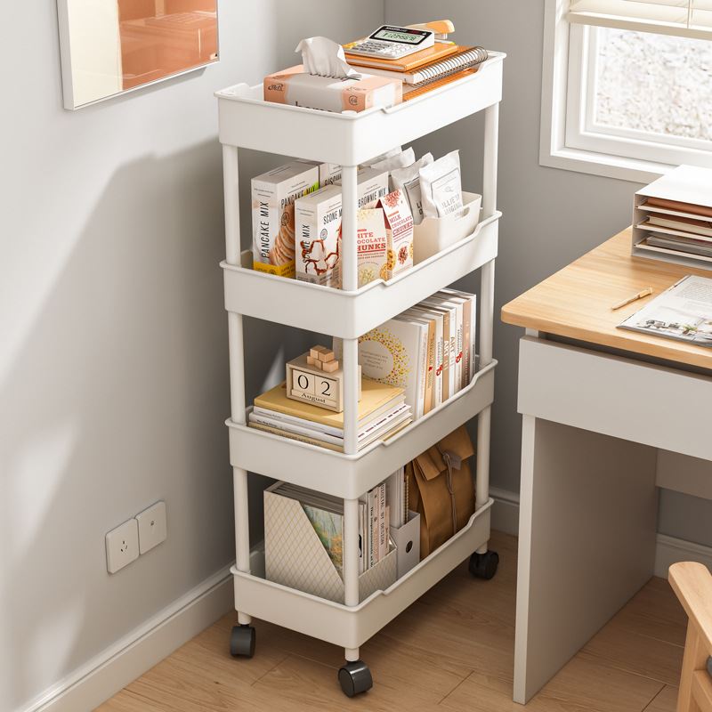 桌边可移a动书架简易家用带轮子桌旁书本收纳小推车窄款夹缝置物