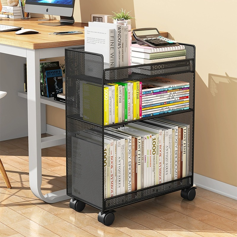 桌下置物架书桌旁小书架可移动带轮落地办公桌边S推车书本收纳书