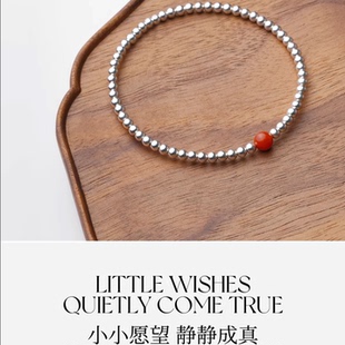 纯银实心银手串足银999圆珠多圈串珠银珠手链