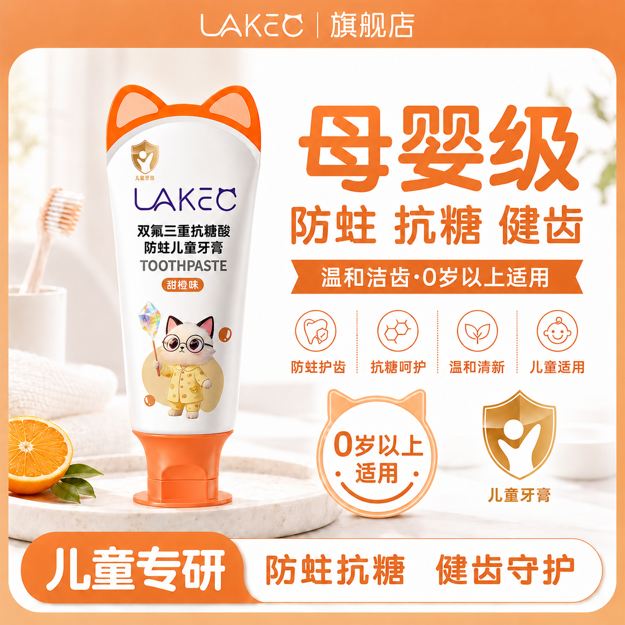 LAKEC儿童防蛀牙膏甜橙味