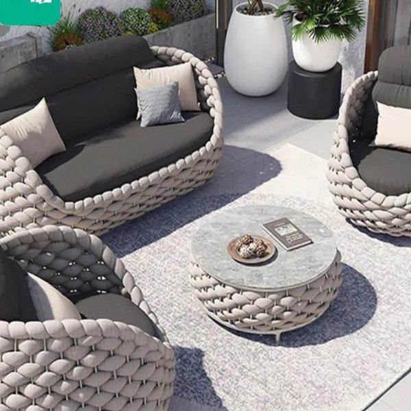 北欧户外藤编绳编沙发单人双人防水家具组合室外庭院阳台花园,住宅家具,户外沙发,淘宝优惠券,粉丝福利购,淘宝优惠卷