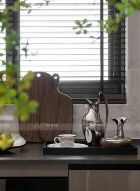 WU.物兮物 现代样板间厨房托盘饰品摆件组实木砧板餐板果盘咖啡壶