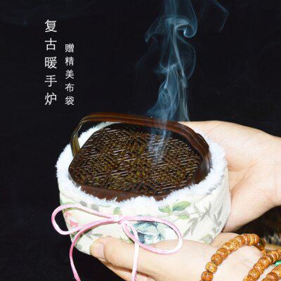 大号仿古铜手炉暖檀香盘香炉纯铜香炉四方琅琊榜同款手炉布袋护套