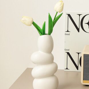 创意陶瓷鹅卵石花瓶摆件客厅插花高级感网红餐桌电视柜家居装饰品