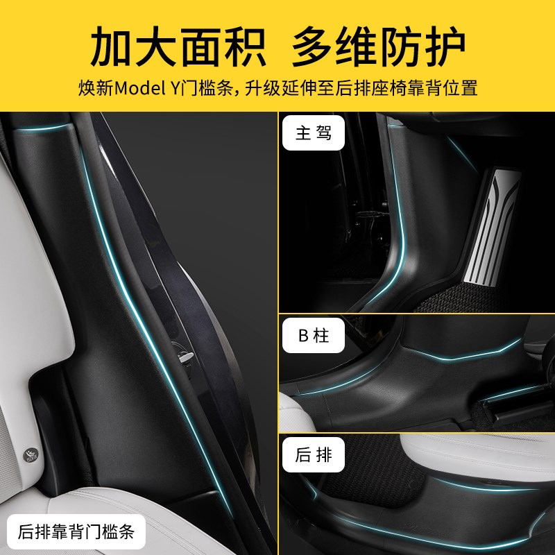 3W适用特斯拉焕新modelY/3门槛条迎宾踏板防踩TPE门槛保护条