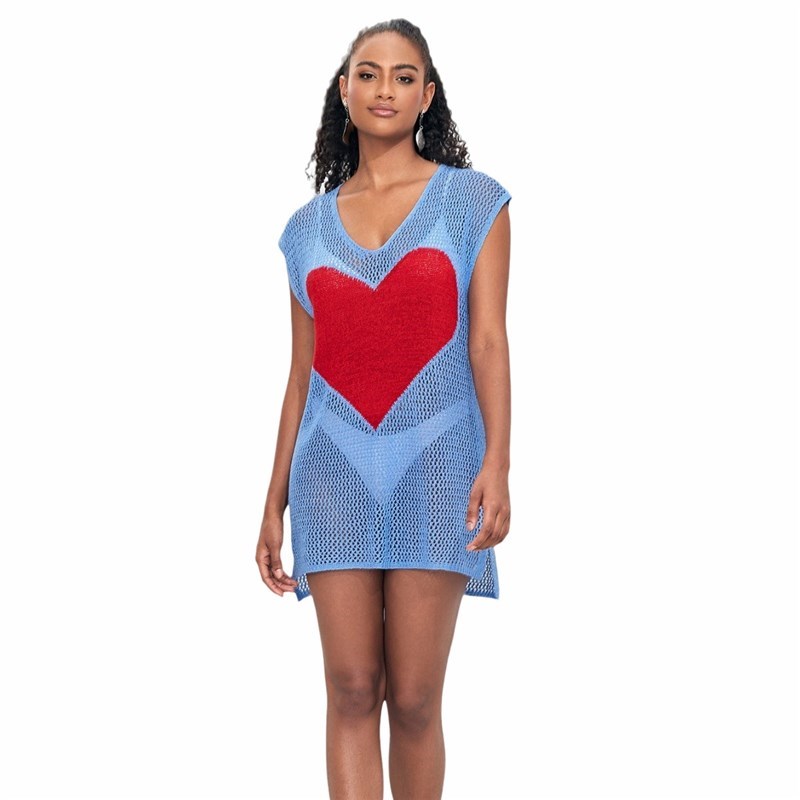 沙滩罩衫宽松镂空爱心针织性感海滩度假泳衣外搭罩裙女比基尼罩衫