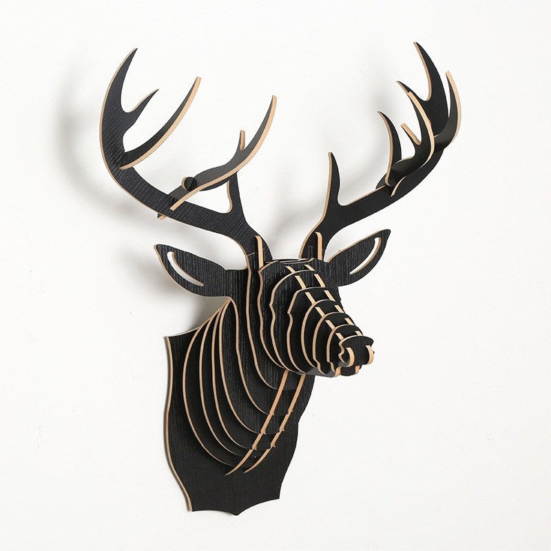 鹿头壁饰北欧实木拼接欧式玄关创意壁挂木制现代客V厅壁挂装饰墙